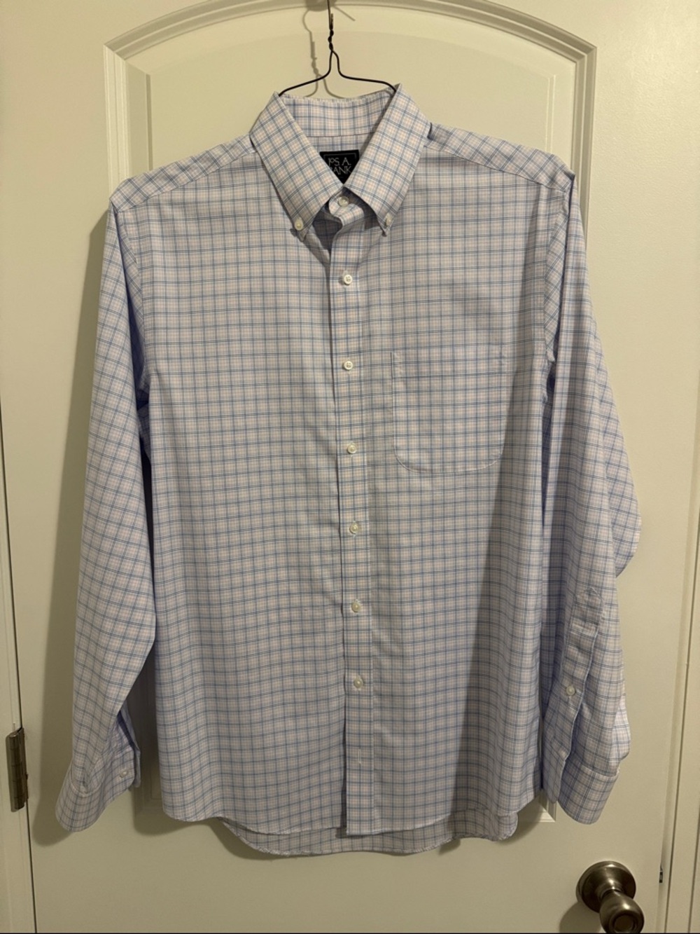 Jos. A. Bank Light Blue Plaid Button-Down Dress Shirt